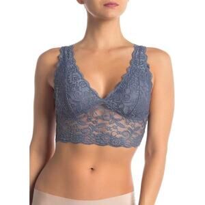 Chance Deep V Lace Floral Bralette Halter Casual Comfort Breathable Light Blue S